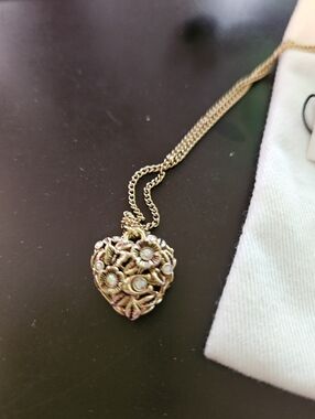 Coach Gold Floral Heart Pendant Necklace with Opalescent Accents